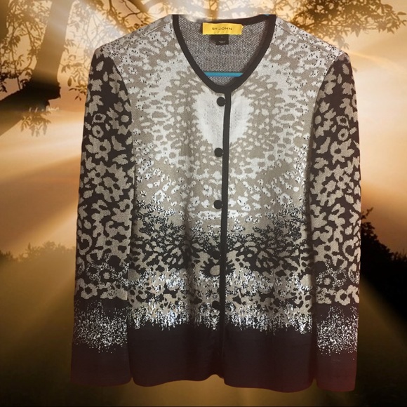 St John Yellow Label Animal Print Cardigan Wool - Picture 1 of 10
